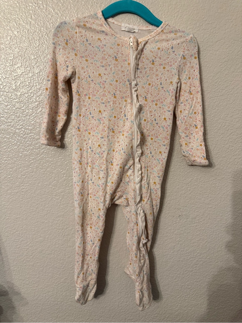 Angel Dear Cream Floral Ruffle Zip Footed One-Piece